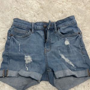 High waisted distress jean shorts